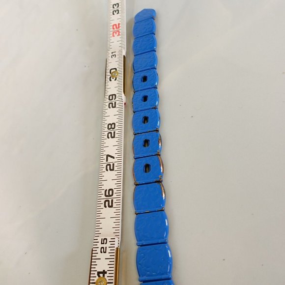 VINTAGE Western Studded Metal Belt 28 SMALL Blue Heavy Medieval Retro ECHT LEDER - Picture 10 of 10